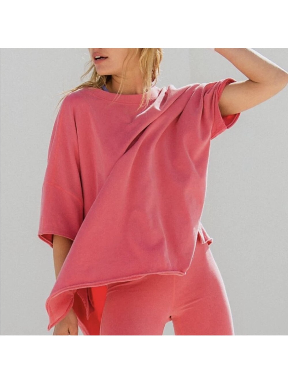 Free People FP Movement Hot Shot Reversible Oversized V Neck T-shirt Top Pink XS